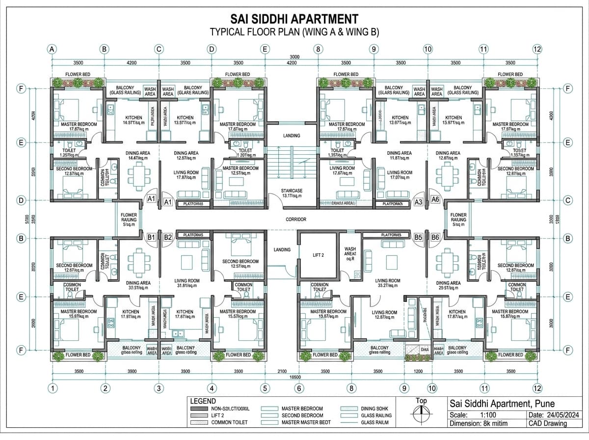 A & B Wing Typical Floor - Sai Siddhi Apartment Boisar East